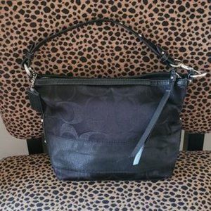 Coach #12909 black signature "c" lurex w/stripe hobo